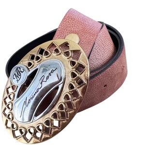 Morena Rosa Belt brown faux Leather Gold/Silver tone Buckle‎ Women's 38 EUC
